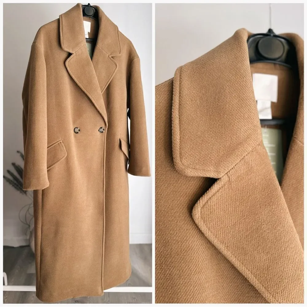 H&M Coat Double-Breasted Dark Beige New